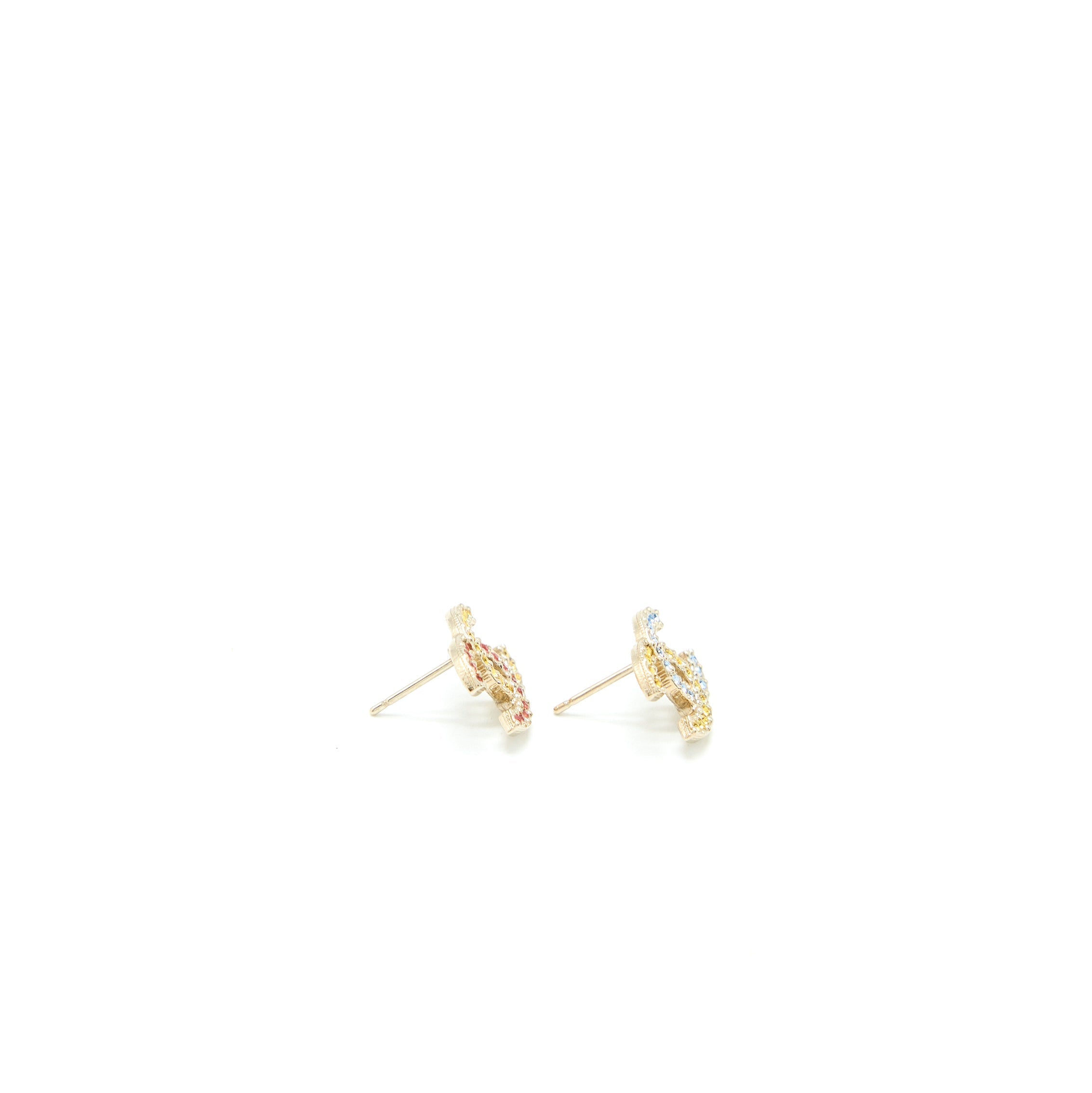 CHANEL CC LOGO EARRINGS CRYSTAL MULTICOLOUR LIGHT GOLD TONE
