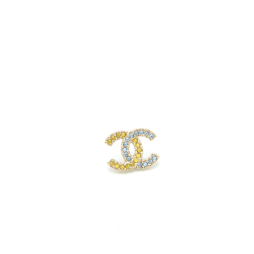CHANEL CC LOGO EARRINGS CRYSTAL MULTICOLOUR LIGHT GOLD TONE