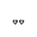 CHANEL HEART SHAPE CC LOGO EARRINGS CRYSTAL BLACK LIGHT GOLD TONE