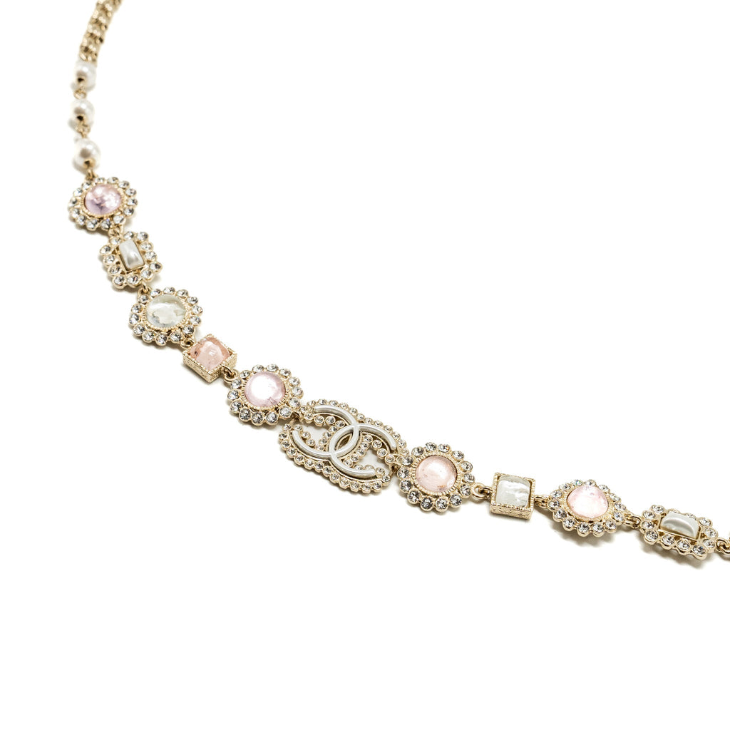CHANEL 21K CHAIN BELT/FANCY BELT PEARL/CRYSTAL LIGHT GOLD TONE