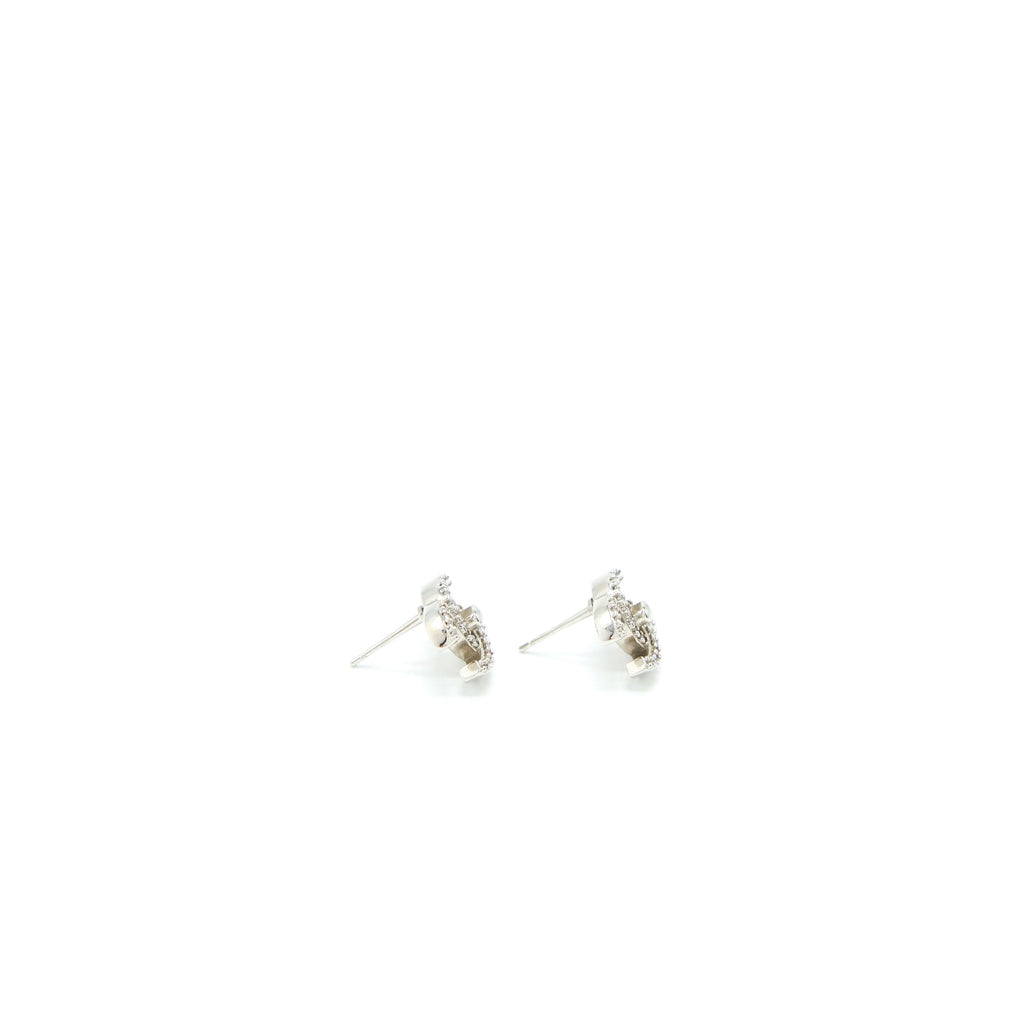 CHANEL CC LOGO EARRINGS CRYSTAL SILVER TONE