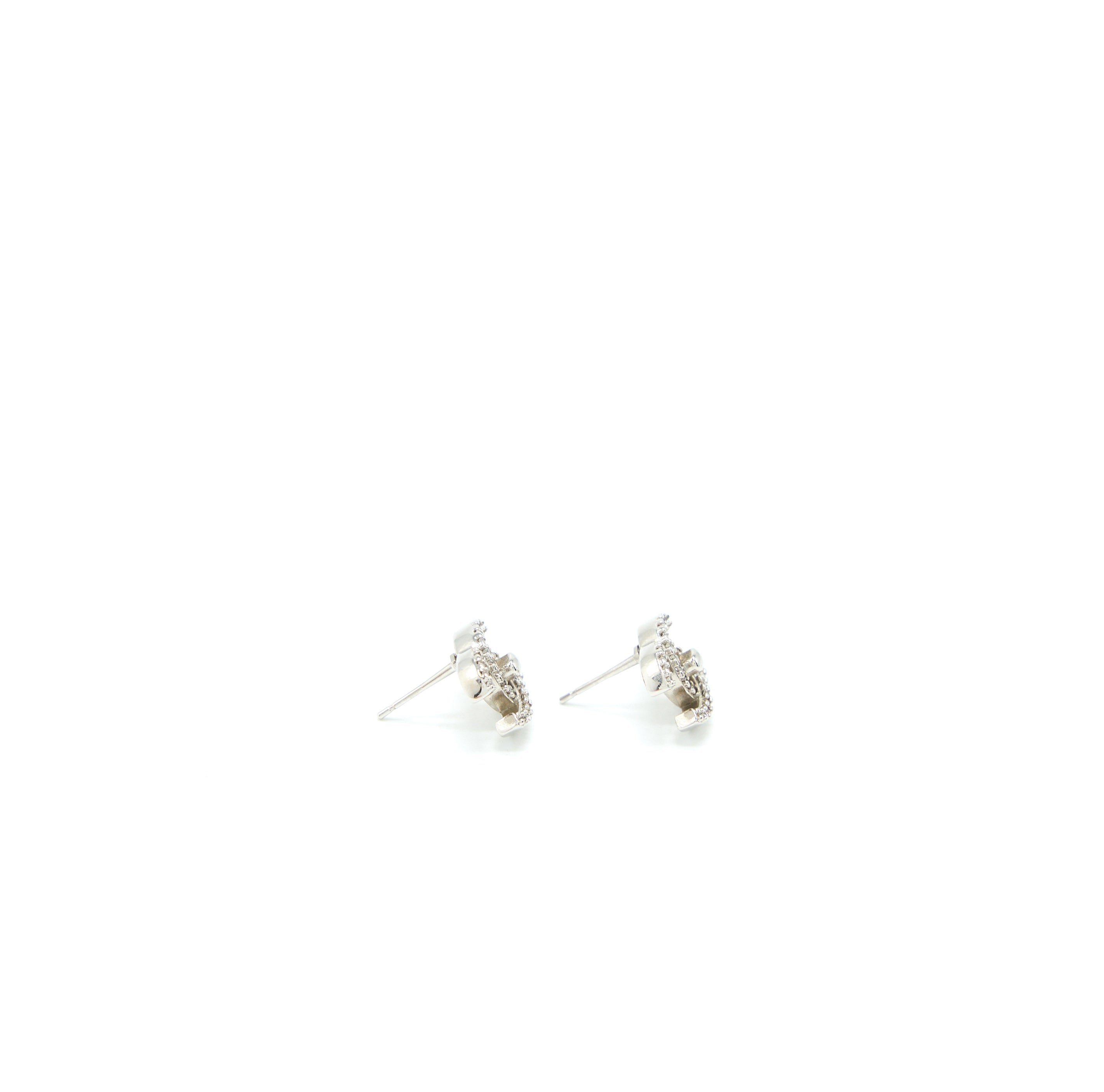 CHANEL CC LOGO EARRINGS CRYSTAL SILVER TONE