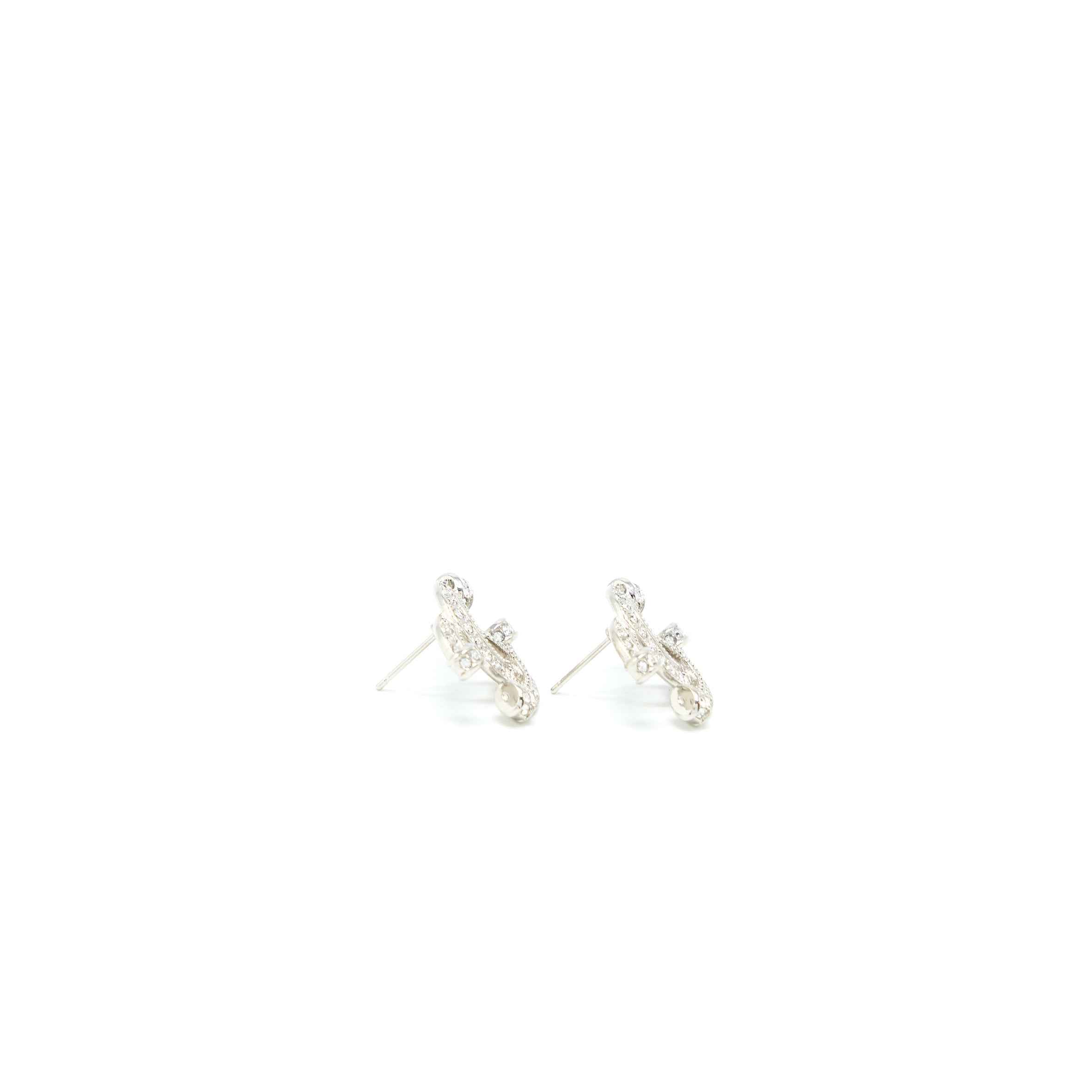 CHANEL 23P CC LOGO EARRINGS CRYSTAL SILVER TONE