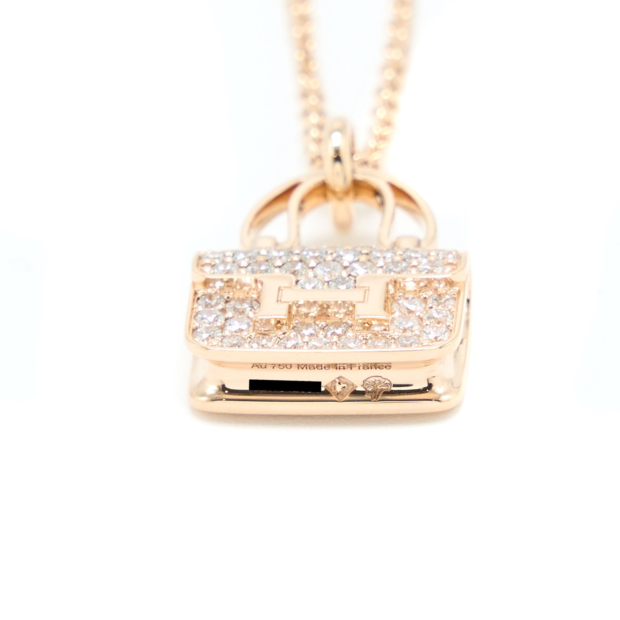 HERMES CONSTANCE AMULETTE PENDANT ROSE GOLD DIAMONDS