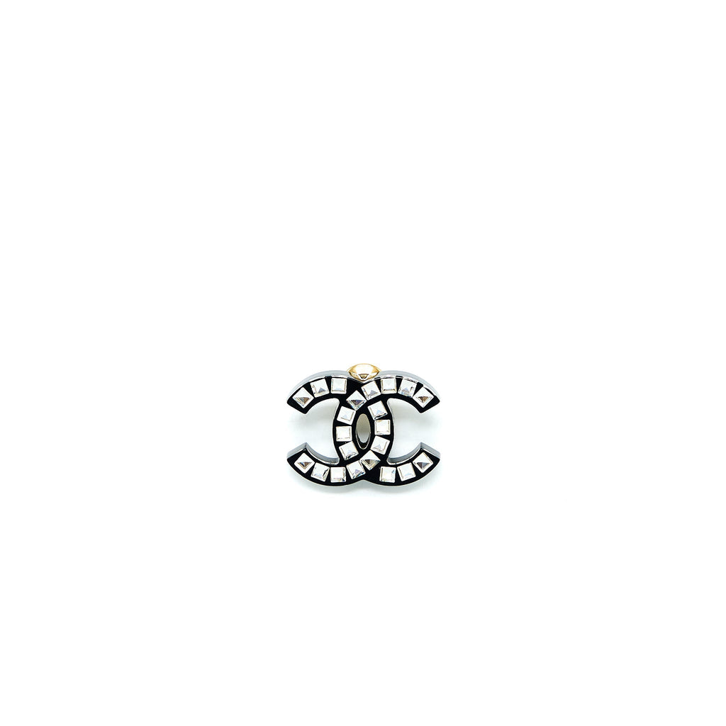 CHANEL CC LOGO BROOCH WITH CRYSTAL GOLD TONE