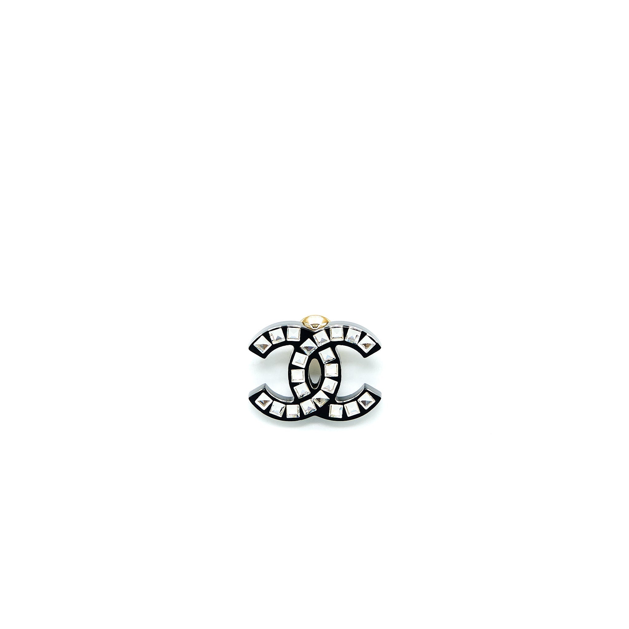 CHANEL CC LOGO BROOCH WITH CRYSTAL GOLD TONE