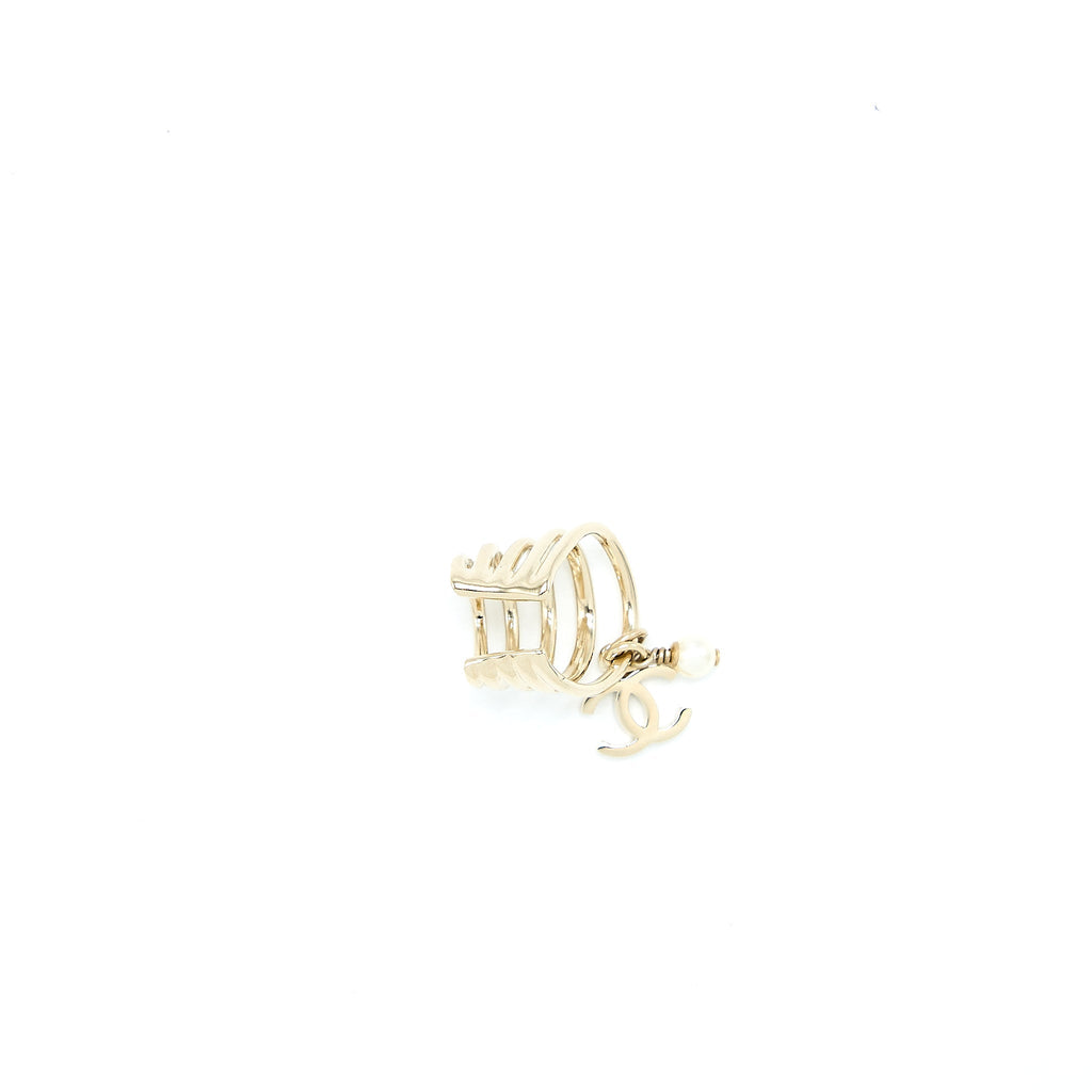 CHANEL ONE SIDE TWIST WITH CC DROP EARRING LIGHT GOLD TONE