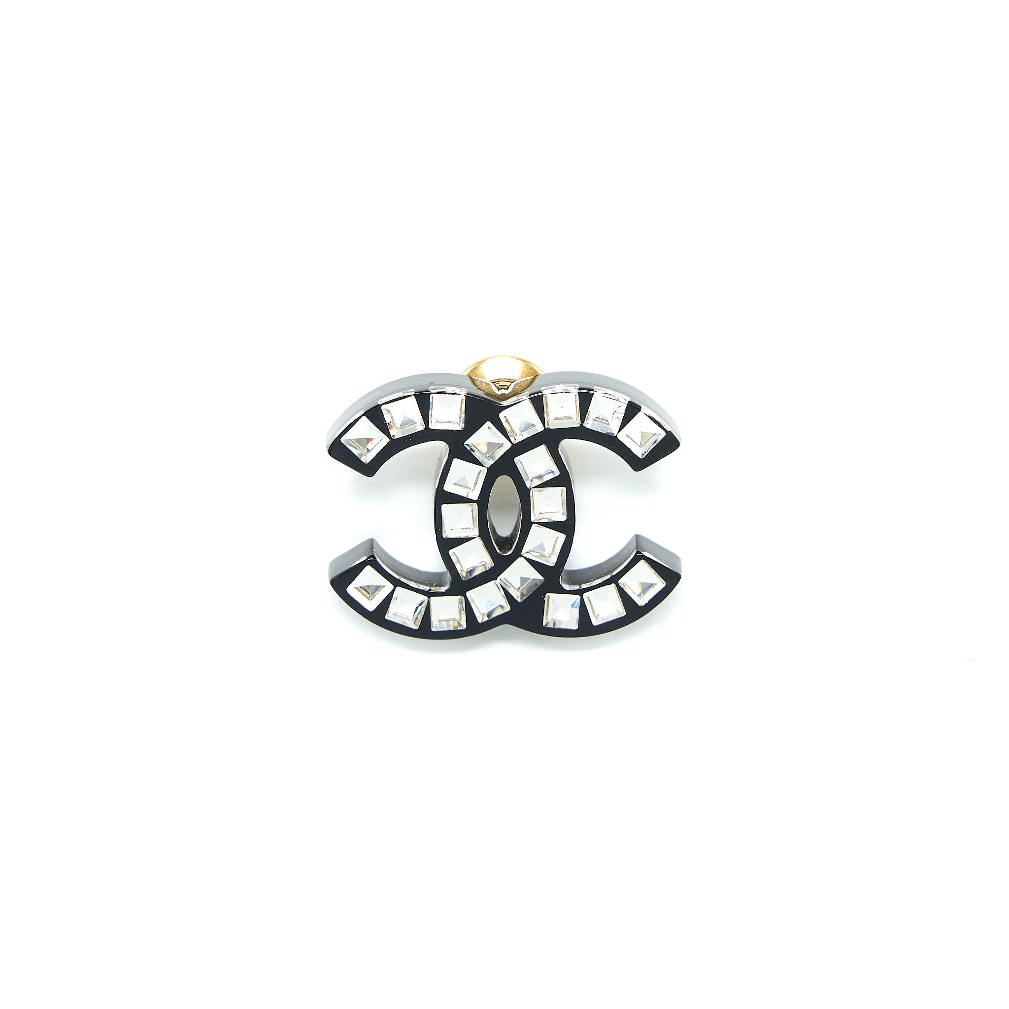 CHANEL CC LOGO BROOCH WITH CRYSTAL GOLD TONE