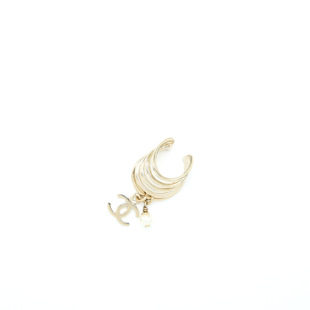 CHANEL ONE SIDE TWIST WITH CC DROP EARRING LIGHT GOLD TONE