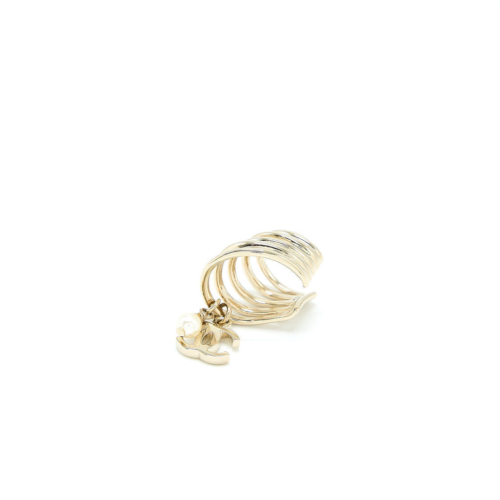 CHANEL ONE SIDE TWIST WITH CC DROP EARRING LIGHT GOLD TONE