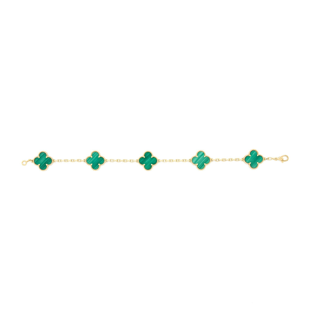 VAN CLEEF&ARPELS VINTAGE ALHAMBRA BRACELET, 5 MOTIFS 18K YELLOW GOLD MALACHITE