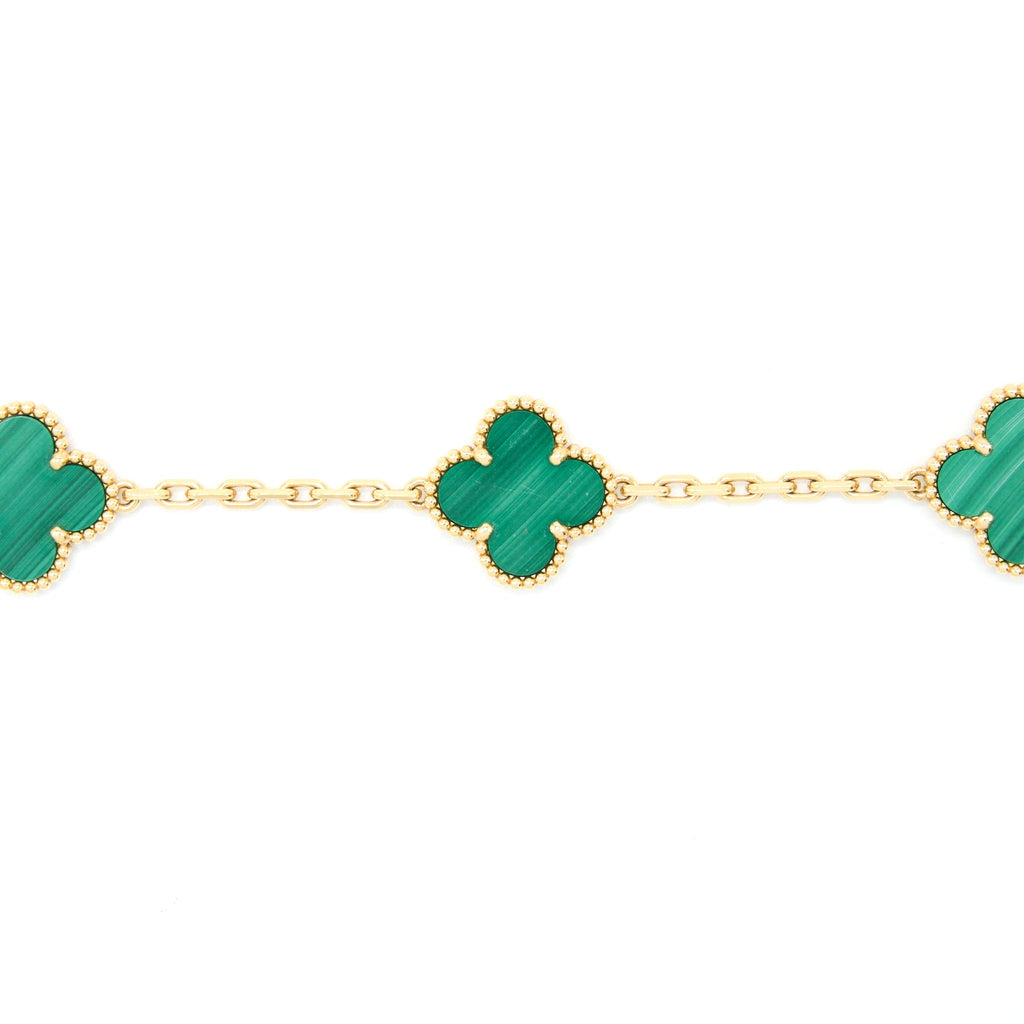 VAN CLEEF&ARPELS VINTAGE ALHAMBRA BRACELET, 5 MOTIFS 18K YELLOW GOLD MALACHITE