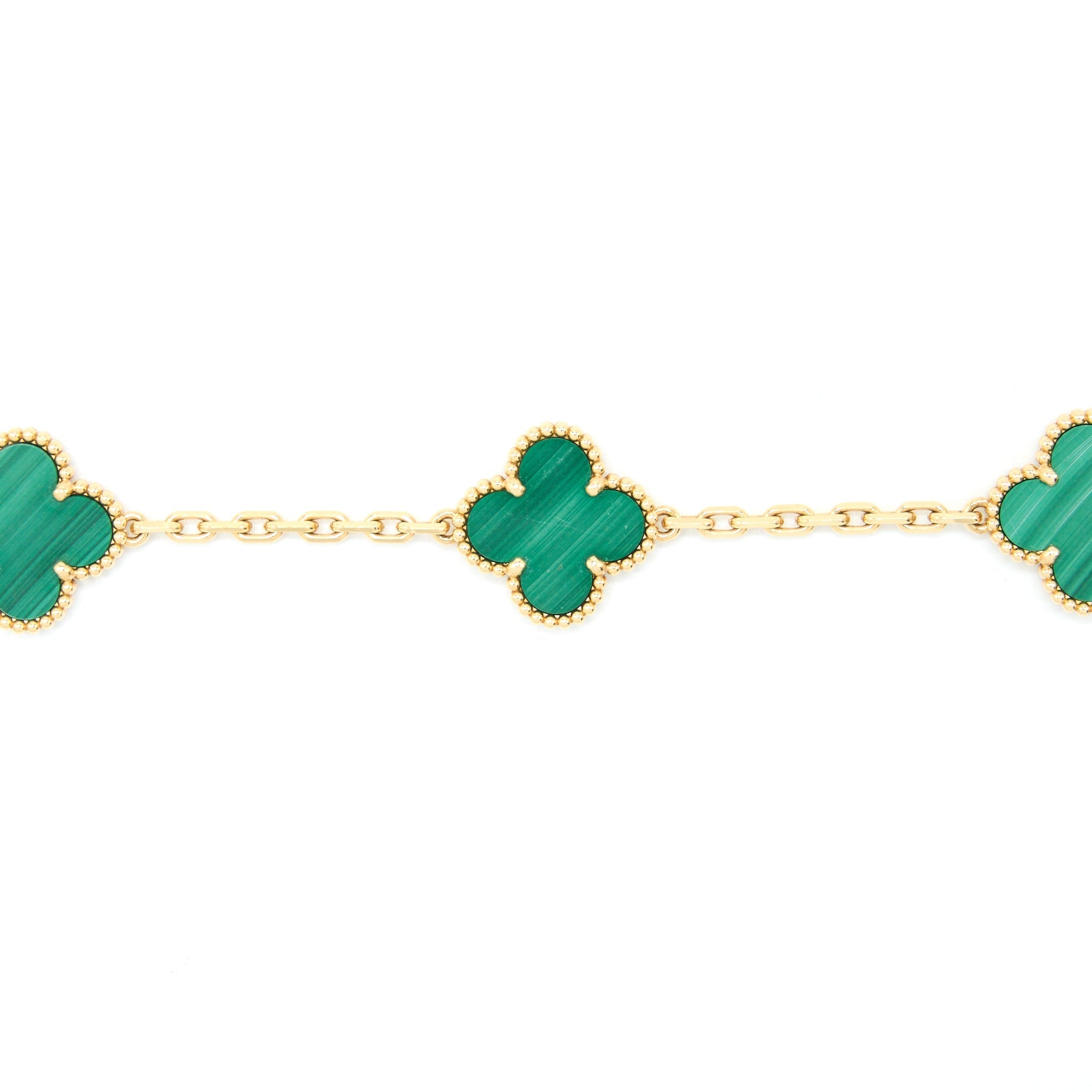 VAN CLEEF&ARPELS VINTAGE ALHAMBRA BRACELET, 5 MOTIFS 18K YELLOW GOLD MALACHITE