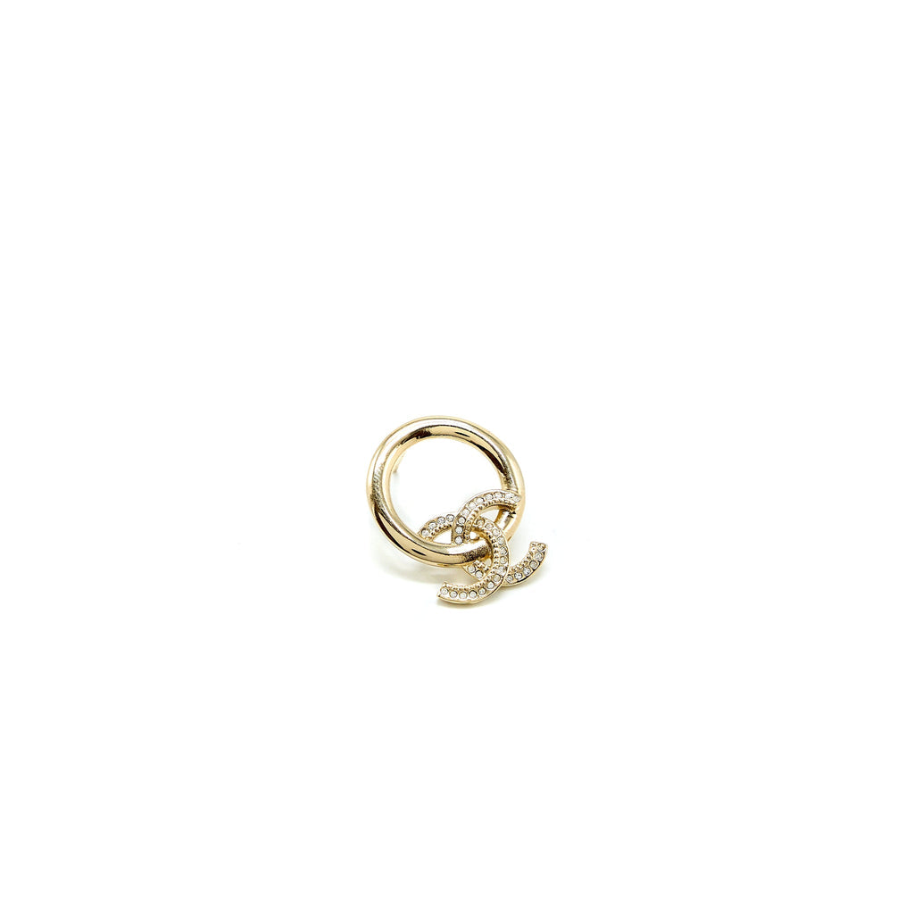 CHANEL 22K ROUND CC LOGO EARRING LIGHT GOLD TONE