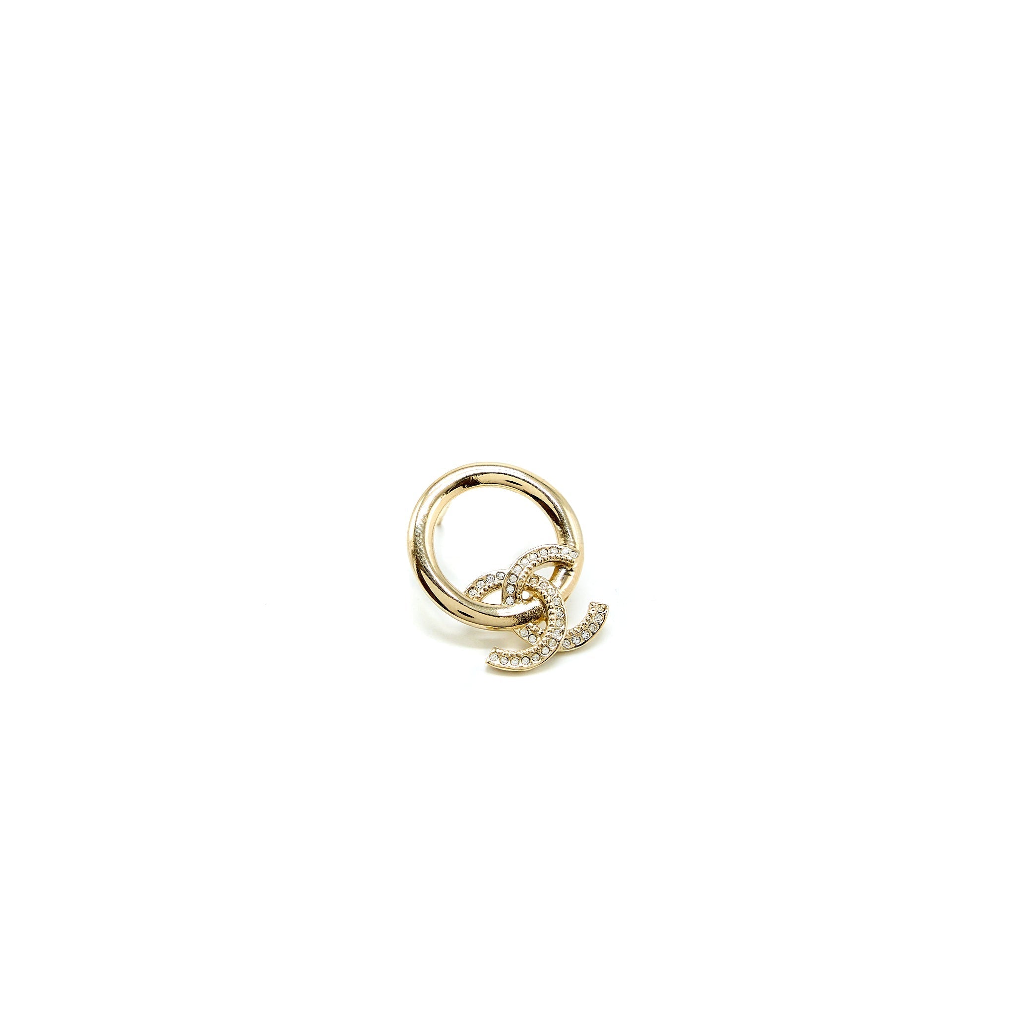 CHANEL 22K ROUND CC LOGO EARRING LIGHT GOLD TONE