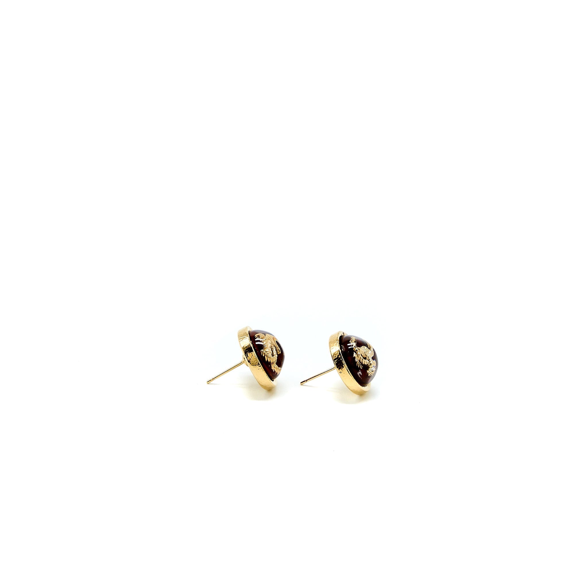 CHANEL ROUND CC LOGO EARRING RED GOND TONE