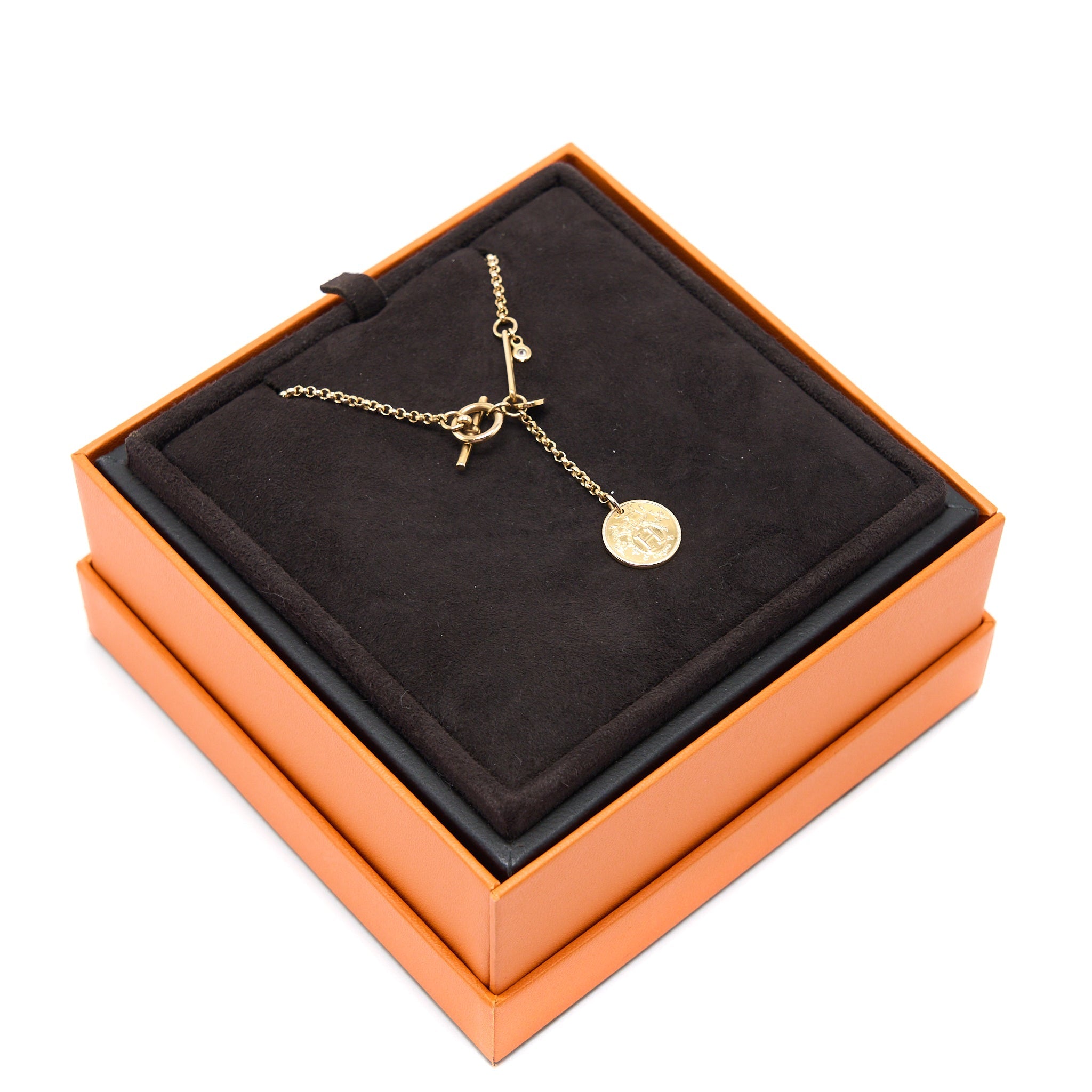 HERMES EX-LIBRIS PENDANT ROSE GOLD WITH ONE DIAMOND
