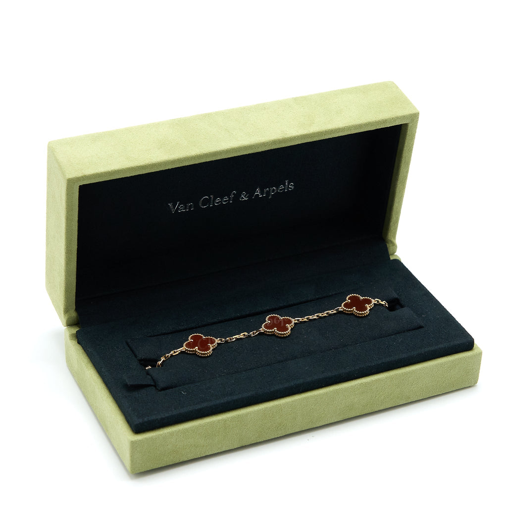 VAN CLEEF & ARPELS VINTAGE ALHAMBRA 5- MOTIF BRACELET CARNELIAN YELLOW GOLD