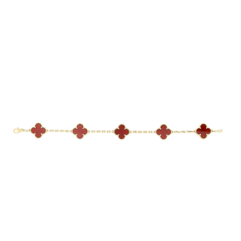 VAN CLEEF & ARPELS VINTAGE ALHAMBRA 5- MOTIF BRACELET CARNELIAN YELLOW GOLD