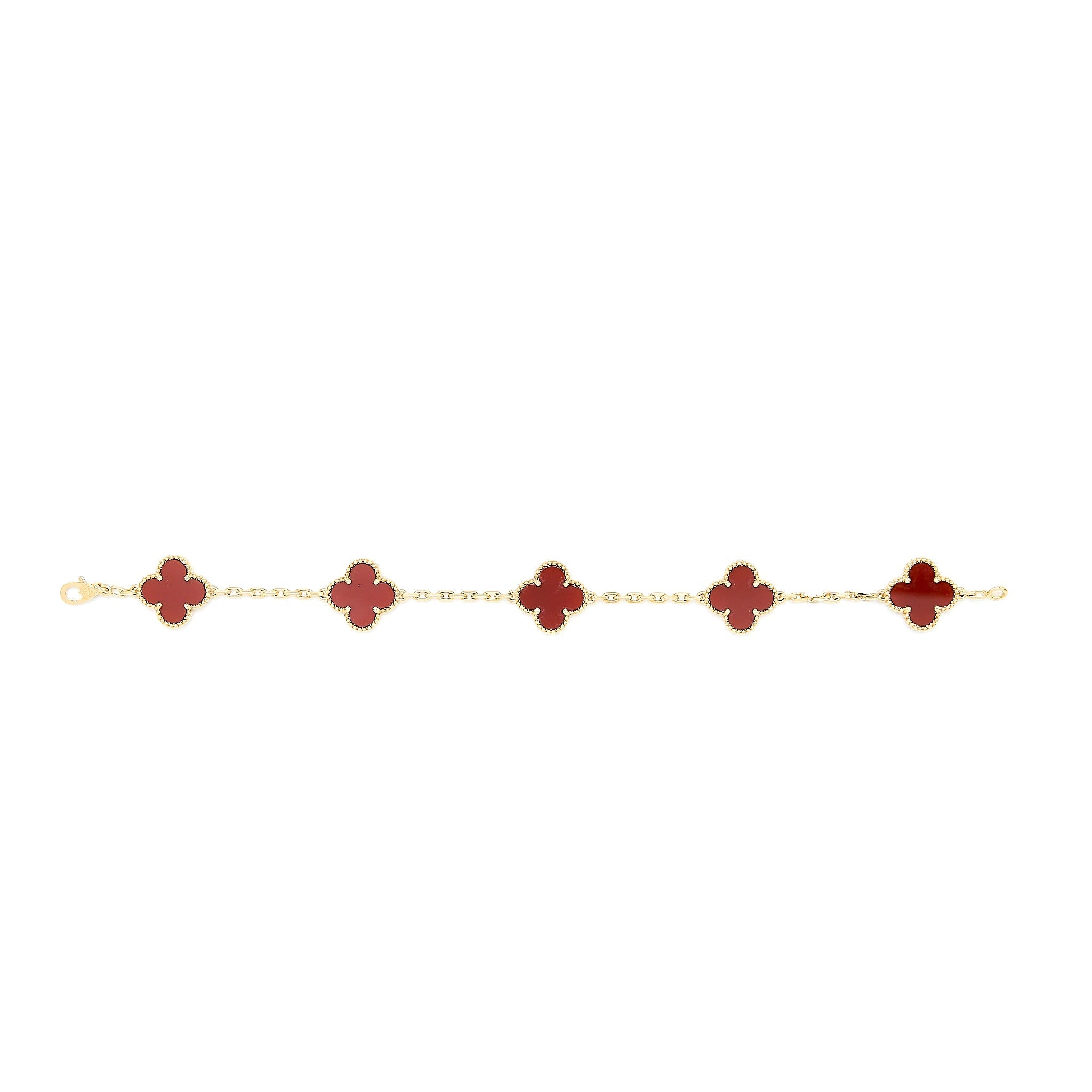 VAN CLEEF & ARPELS VINTAGE ALHAMBRA 5- MOTIF BRACELET CARNELIAN YELLOW GOLD