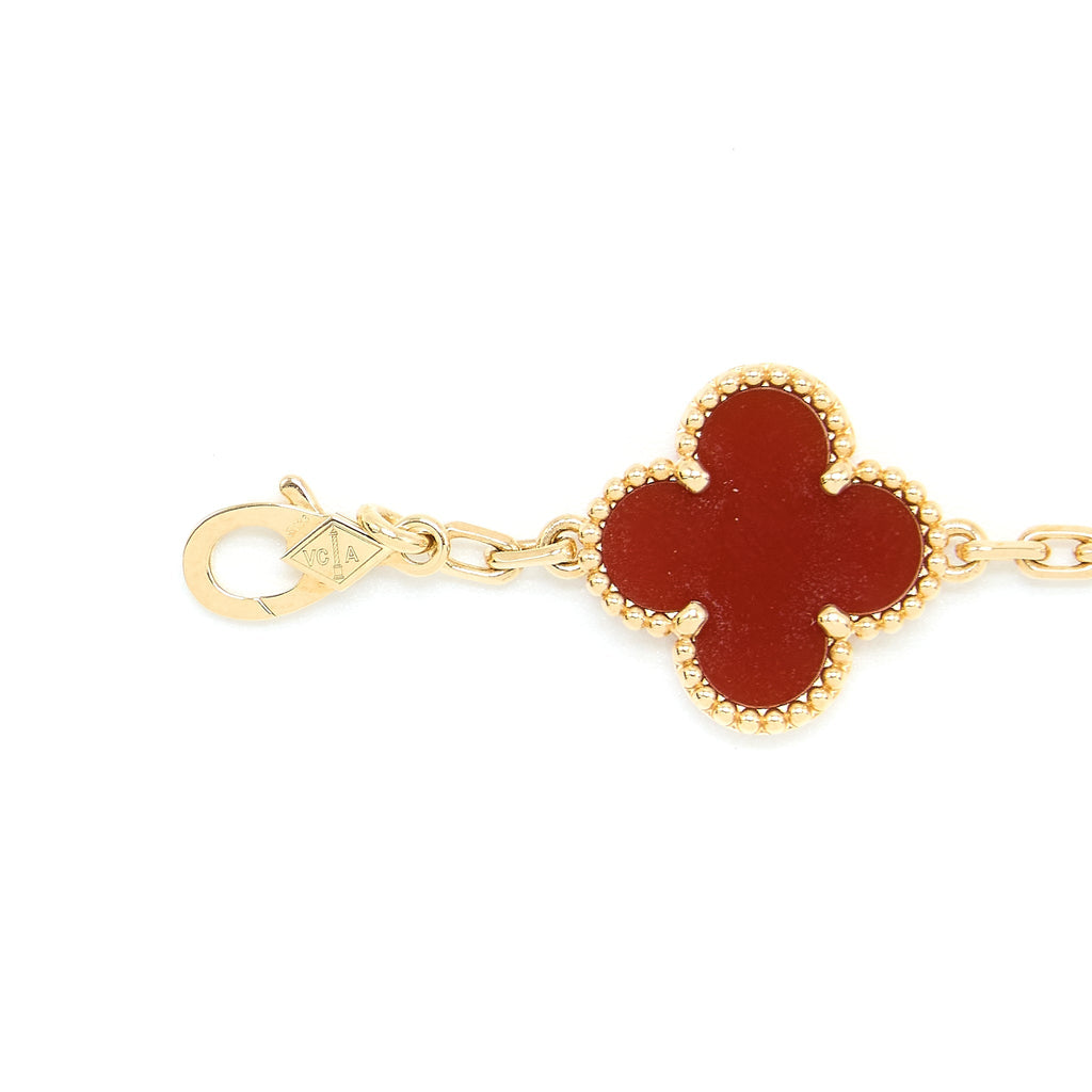 VAN CLEEF & ARPELS VINTAGE ALHAMBRA 5- MOTIF BRACELET CARNELIAN YELLOW GOLD