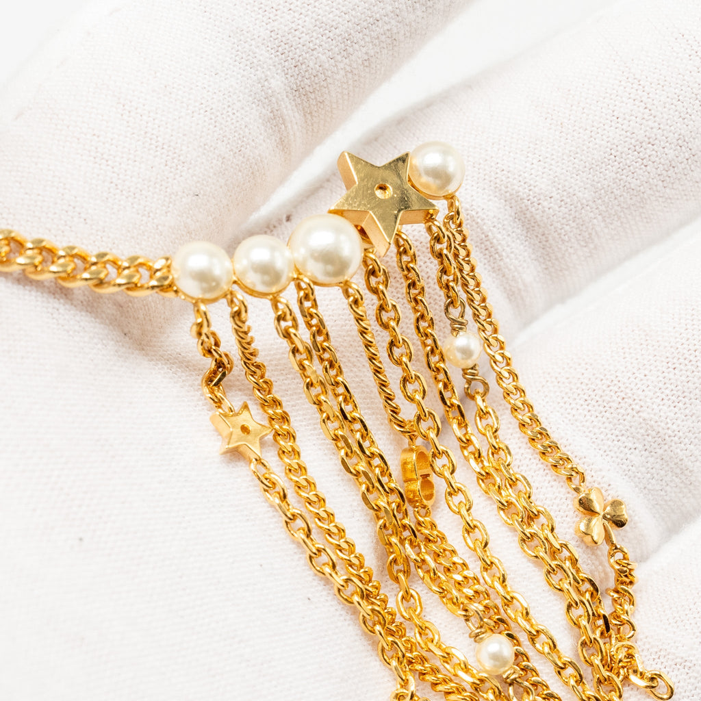 DIOR STAR AND PEARL DROP EARRING/CLIP GOLD TONE