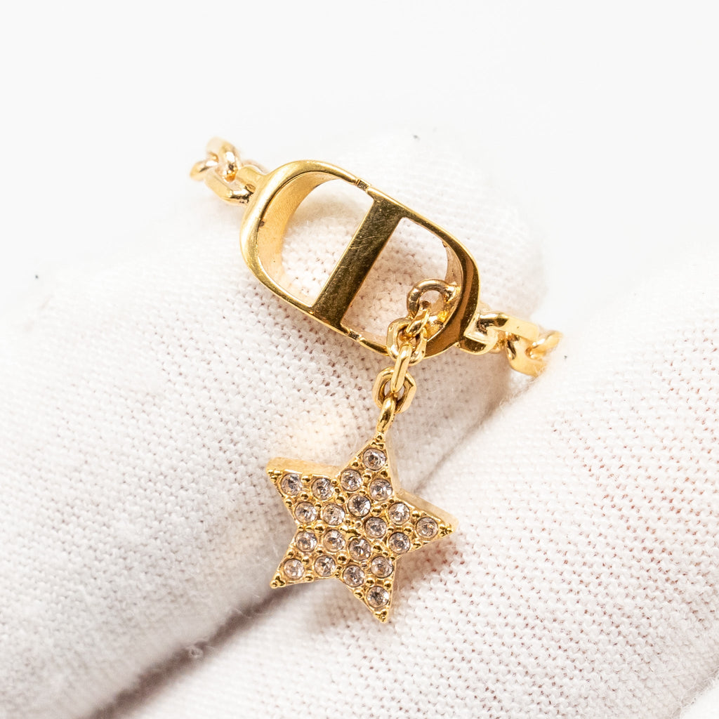 DIOR CD AND STAR RING CRYSTAL GOLD TONE