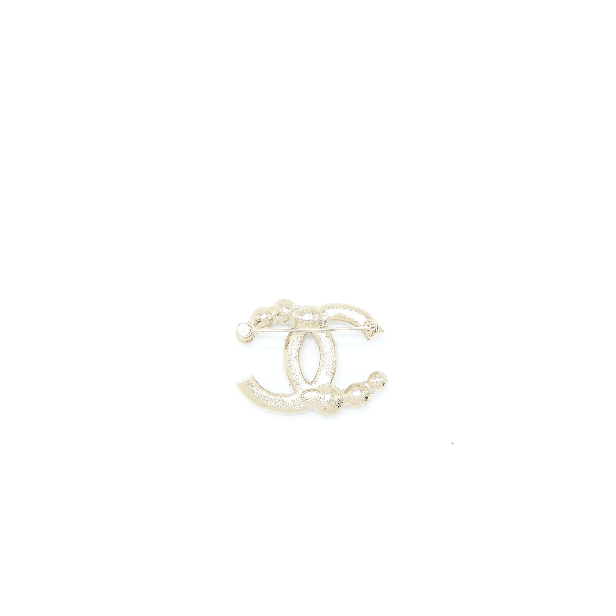 CHANEL CC LOGO BROOCH CRYSTAL/PEARL LIGHT GOLD TONE