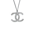 CHANEL DETAILED CC LOGO NECKLACE CRYSTAL DARK GREY TONE