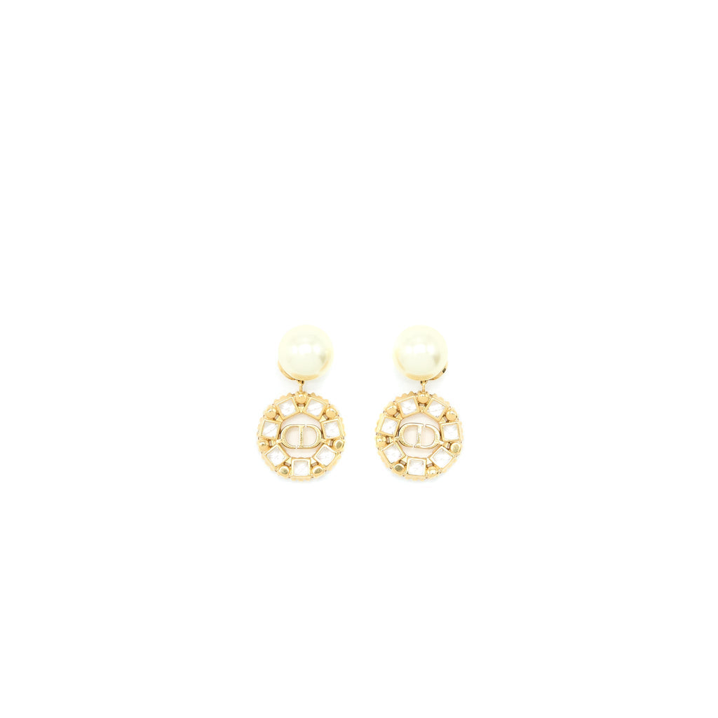 DIOR CD LOGO DROPPED EARRING PEARL/CRYSTAL GOLD TONE