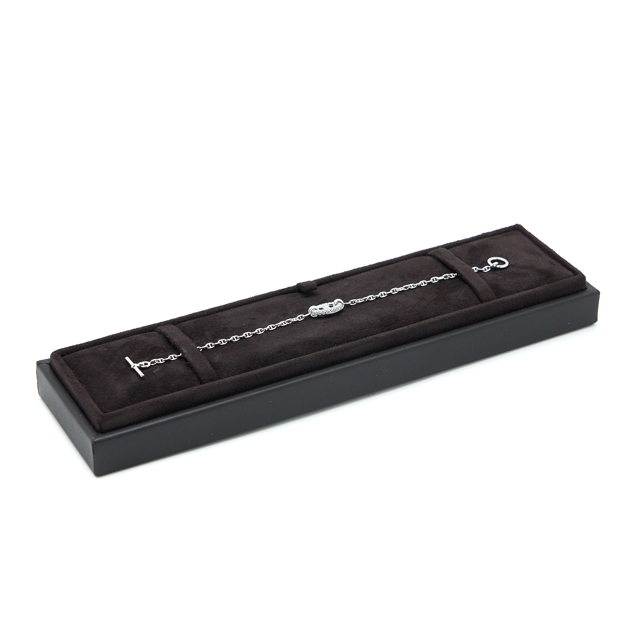 HERMES NEW FARANDOLE BRACELET TOGGLE CLOSURE WHITE GOLD WITH DIAMONDS