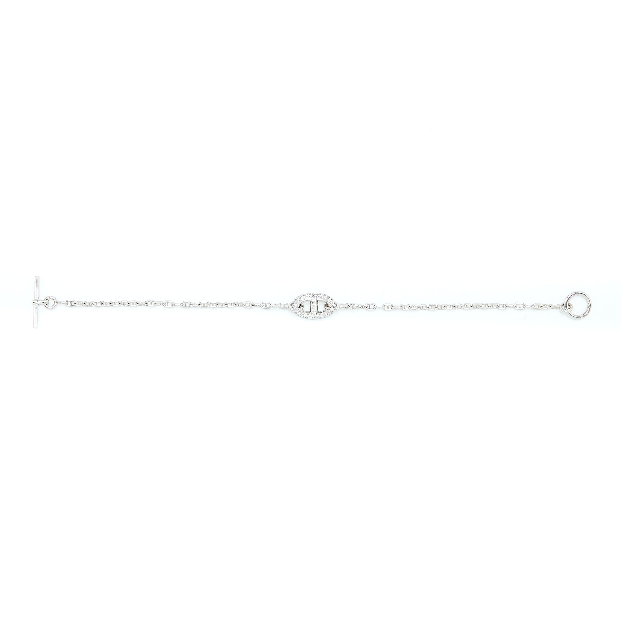 HERMES NEW FARANDOLE BRACELET TOGGLE CLOSURE WHITE GOLD WITH DIAMONDS