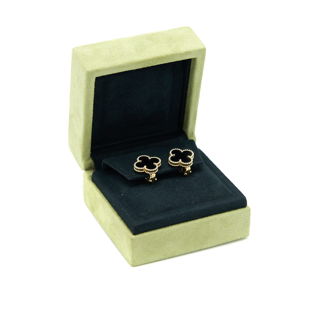 VAN CLEEF & ARPELS VINTAGE ALHAMBRA EARRINGS ONYX/18K YELLOW GOLD