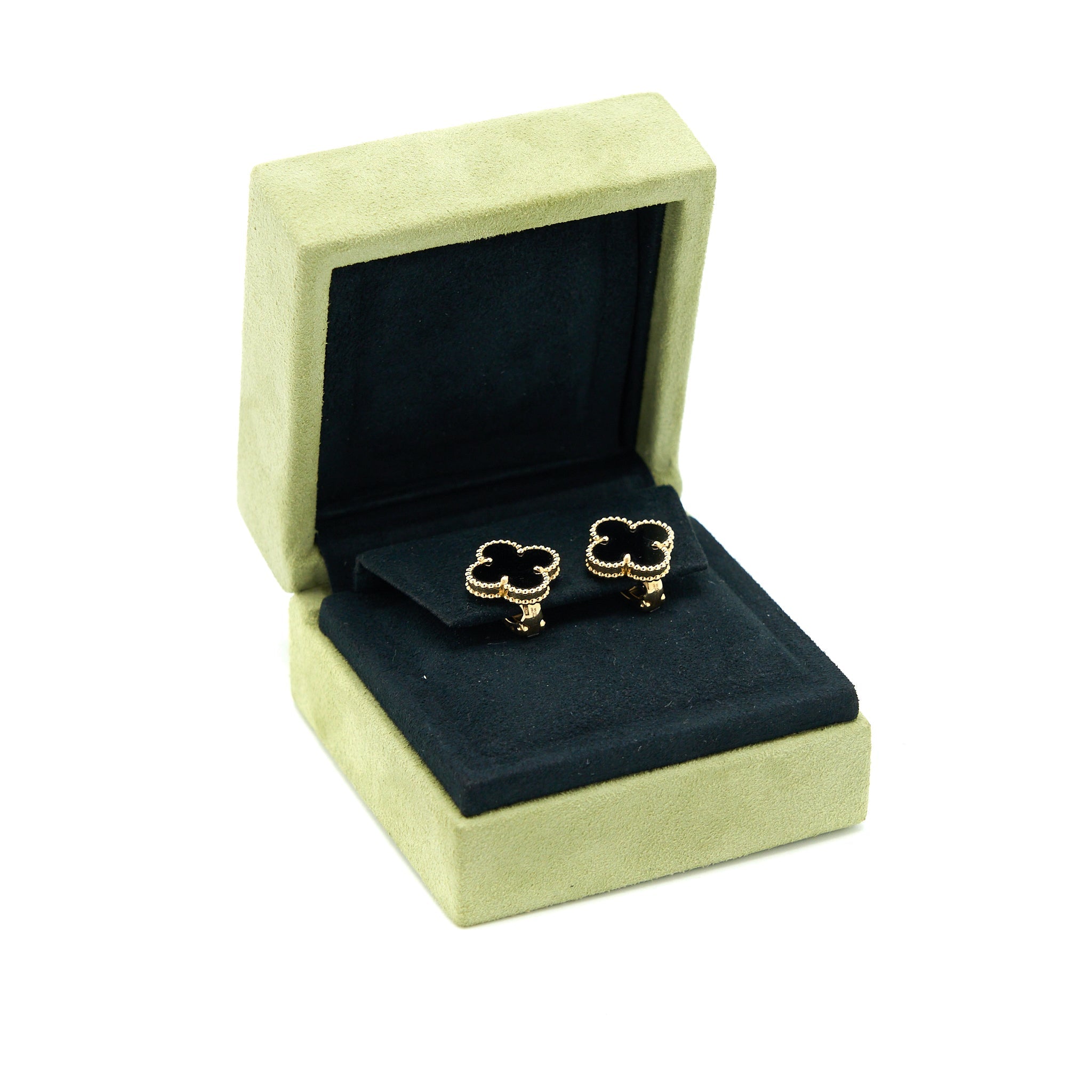 VAN CLEEF & ARPELS VINTAGE ALHAMBRA EARRINGS ONYX/18K YELLOW GOLD