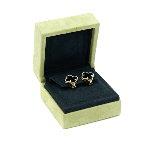 VAN CLEEF & ARPELS VINTAGE ALHAMBRA EARRINGS ONYX/18K YELLOW GOLD