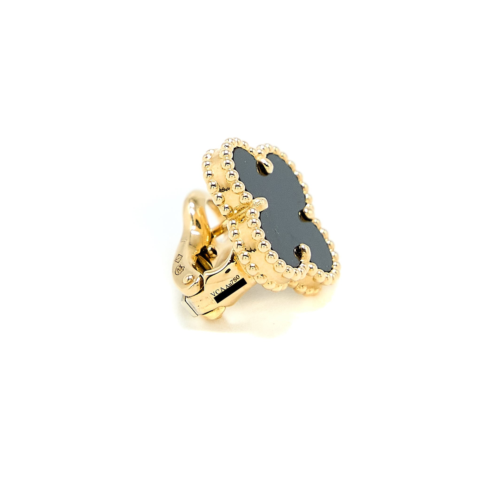 VAN CLEEF & ARPELS VINTAGE ALHAMBRA EARRINGS ONYX/18K YELLOW GOLD