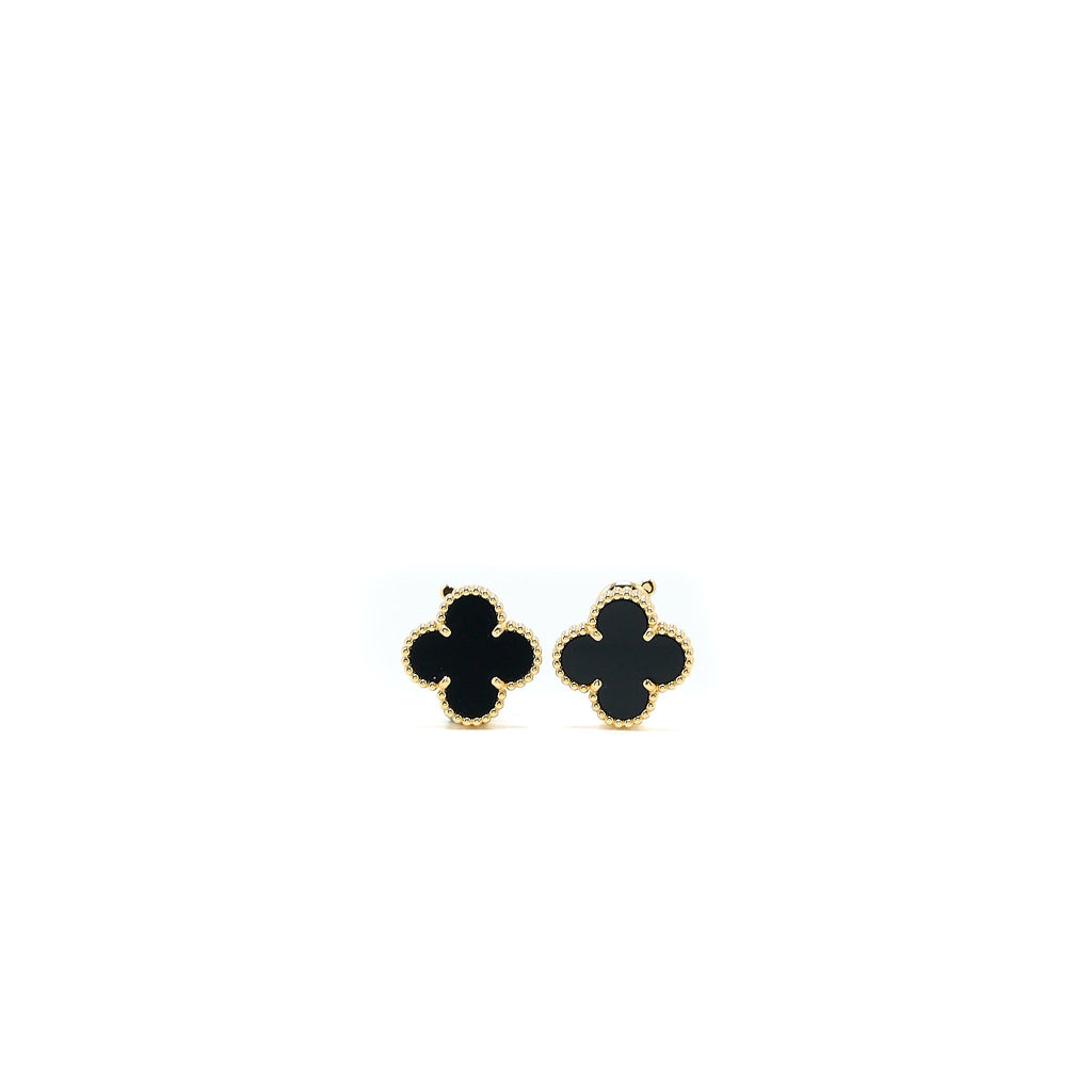 VAN CLEEF & ARPELS VINTAGE ALHAMBRA EARRINGS ONYX/18K YELLOW GOLD