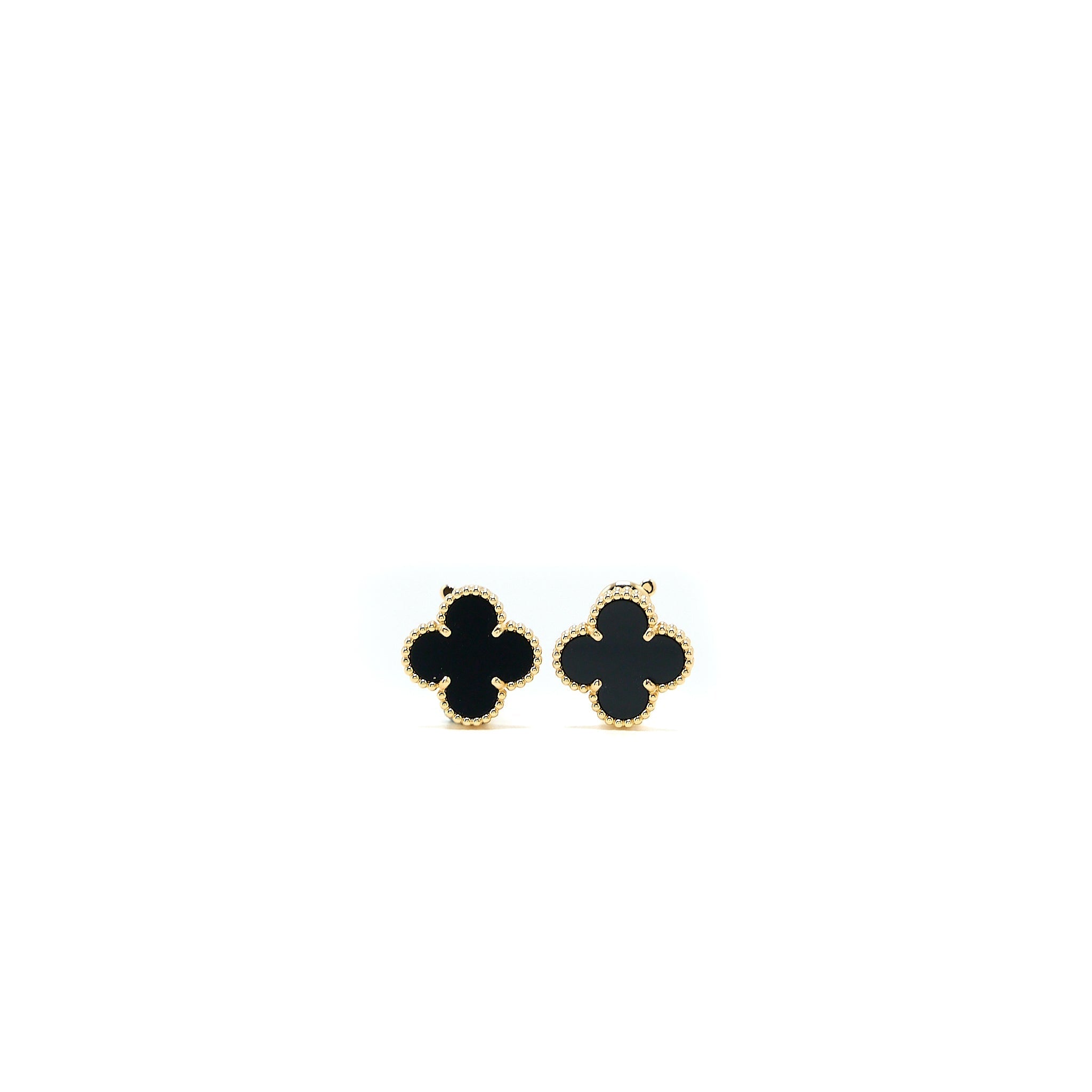 VAN CLEEF & ARPELS VINTAGE ALHAMBRA EARRINGS ONYX/18K YELLOW GOLD