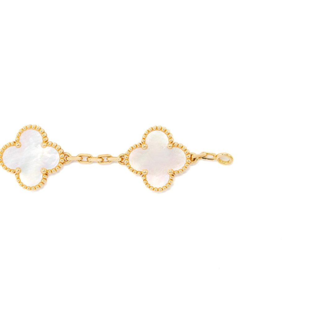 VAN CLEEF AND ARPELS VINTAGE ALHAMBRA 5 MOTIF BRACELET 18K YELLOW GOLD / MOTHER OF PEARL