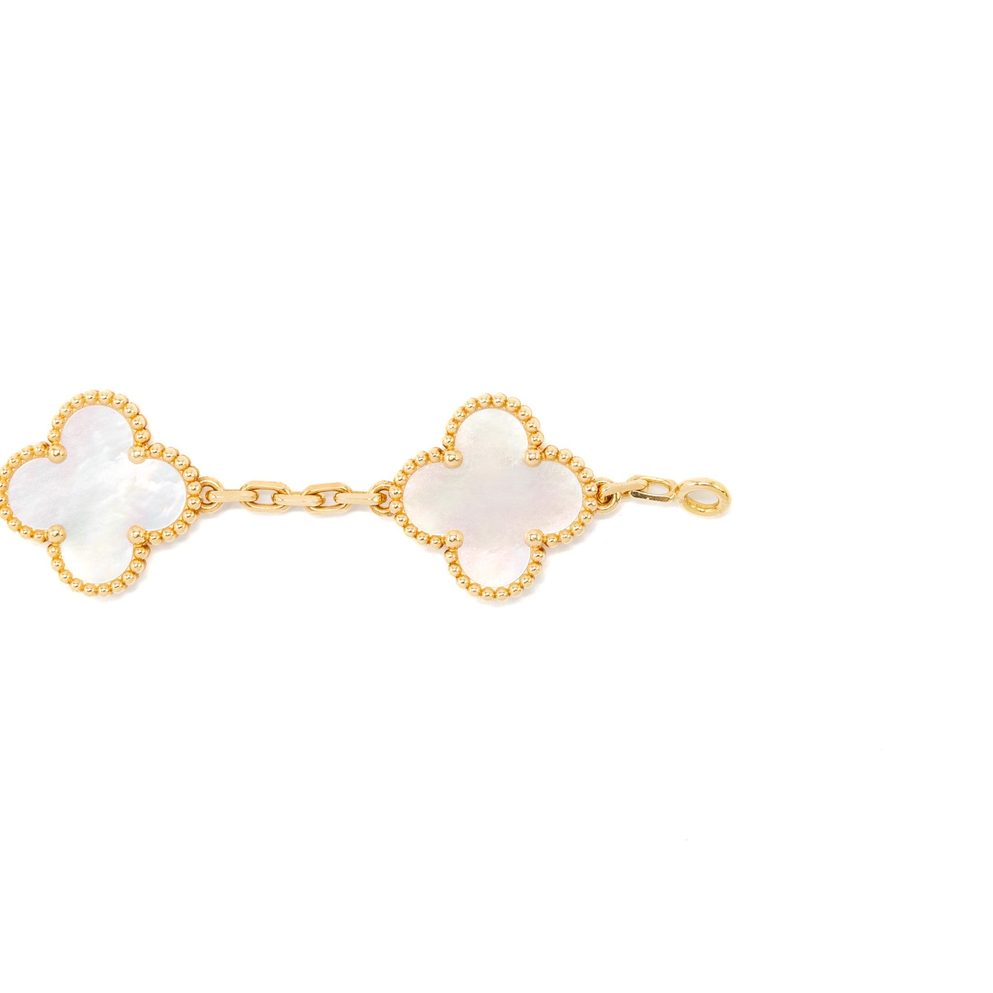 VAN CLEEF AND ARPELS VINTAGE ALHAMBRA 5 MOTIF BRACELET 18K YELLOW GOLD / MOTHER OF PEARL