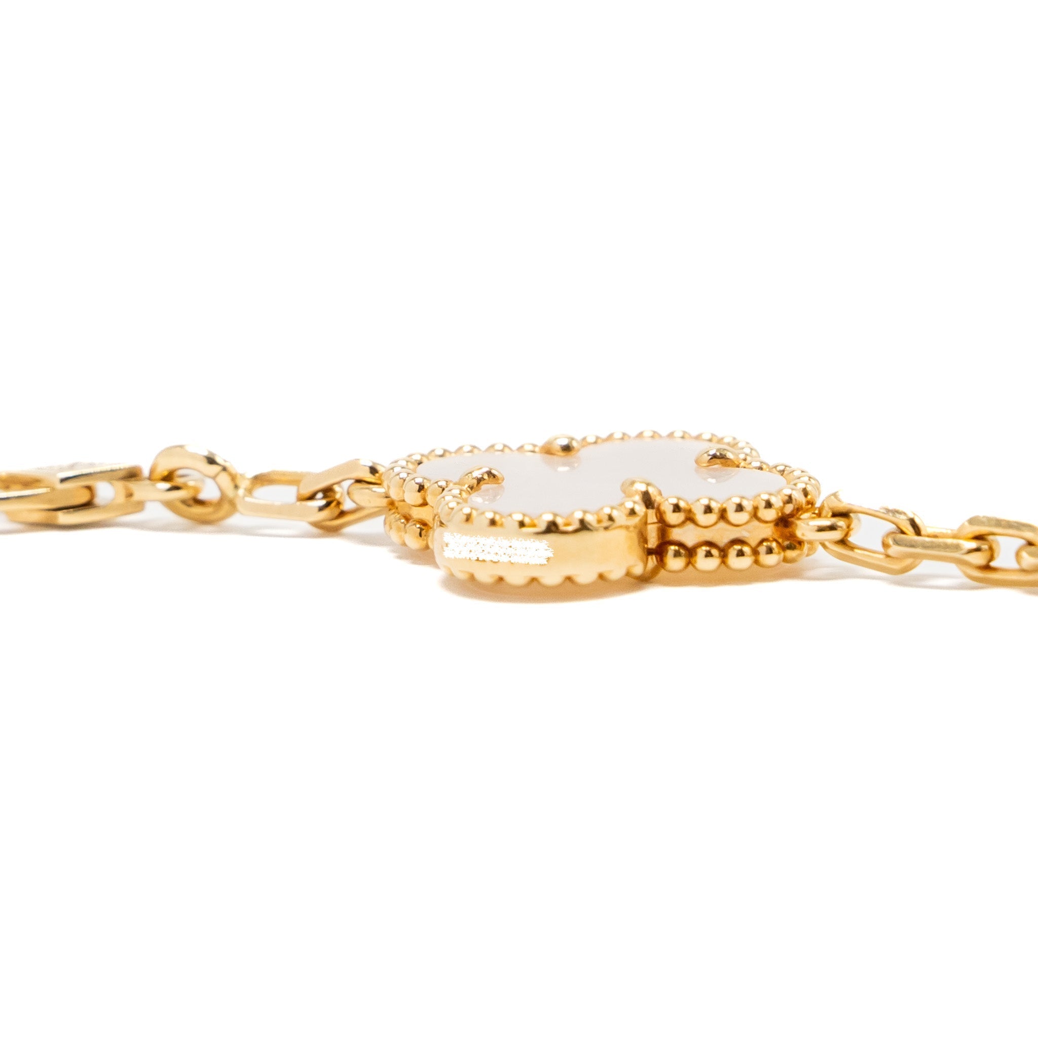 VAN CLEEF AND ARPELS VINTAGE ALHAMBRA 5 MOTIF BRACELET 18K YELLOW GOLD / MOTHER OF PEARL