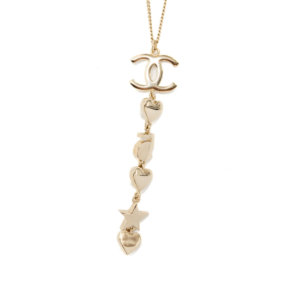 CHANEL CC LOGO WITH PEARL / NO 5/ STAR DROP NECKLACE CRYSTAL GOLD TONE