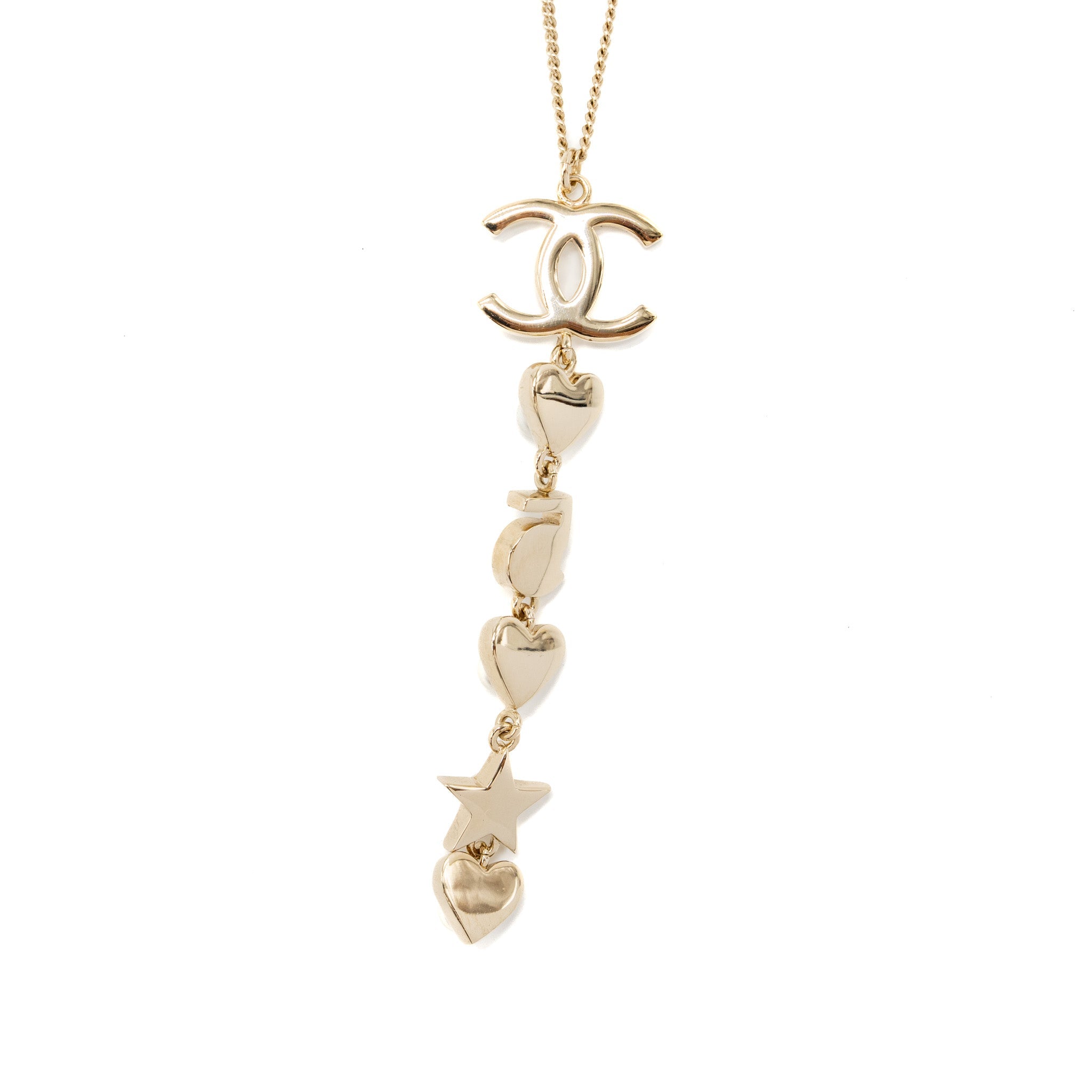 CHANEL CC LOGO WITH PEARL / NO 5/ STAR DROP NECKLACE CRYSTAL GOLD TONE
