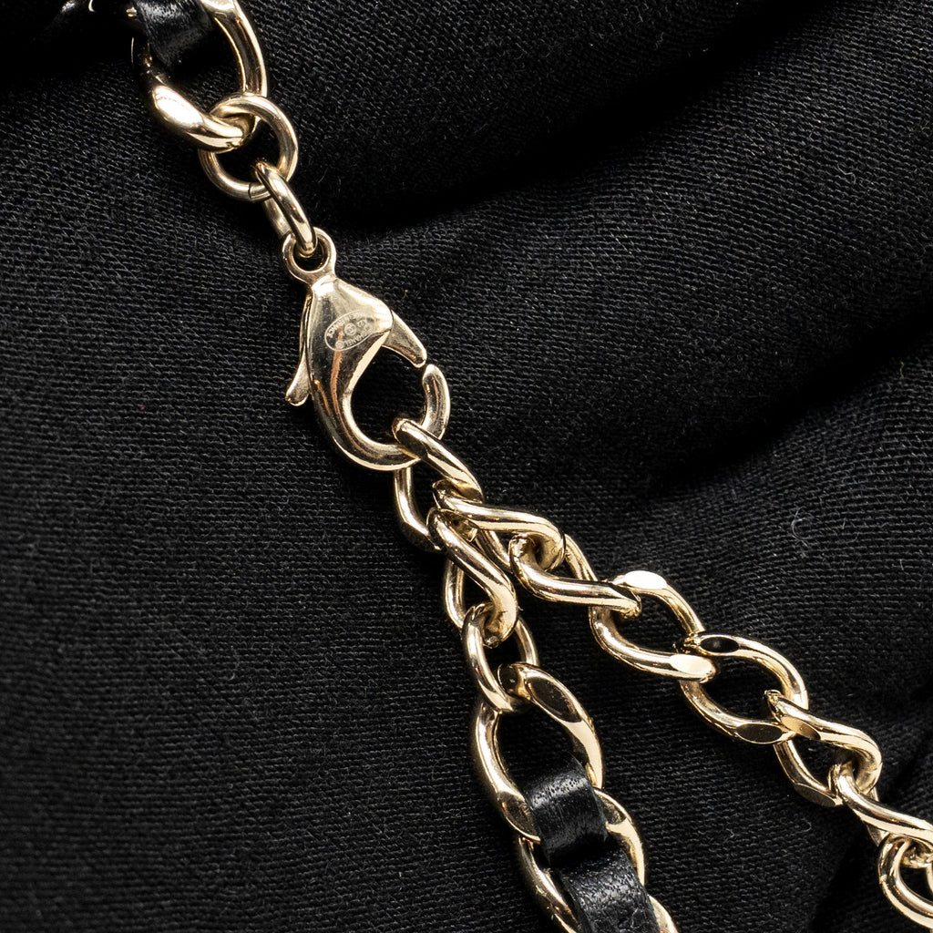 CHANEL FLOWER CHOKER/NECKLACE PEARL/CRYSTAL/LEATHER GOLD TONE