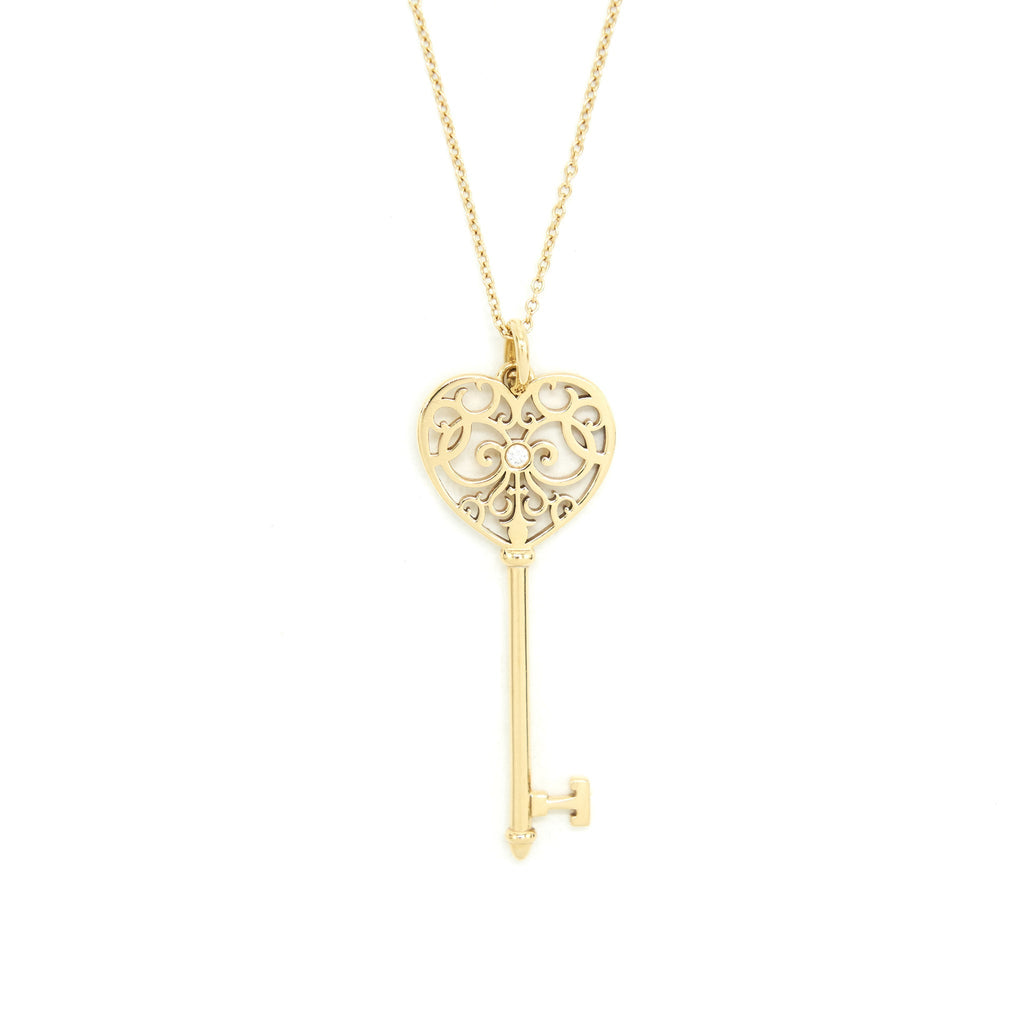 TIFFANY & CO ENCHANT HEART KEY PENDANT NECKLACE 18K YELLOW GOLD & DIAMOND