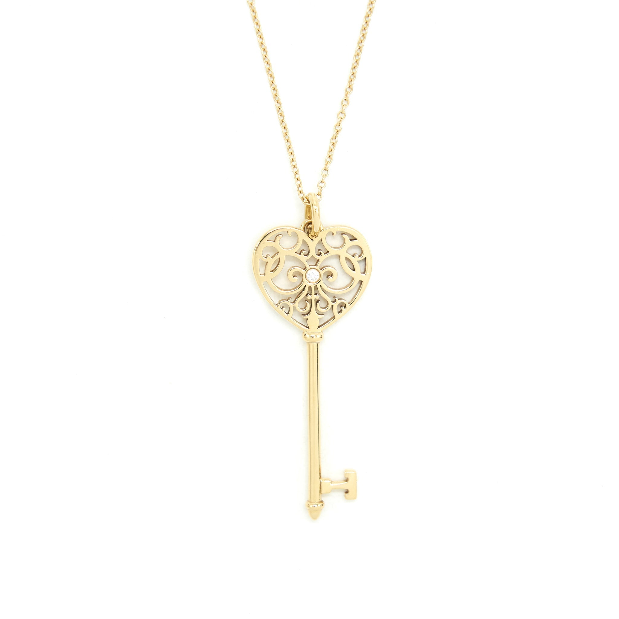 TIFFANY & CO ENCHANT HEART KEY PENDANT NECKLACE 18K YELLOW GOLD & DIAMOND