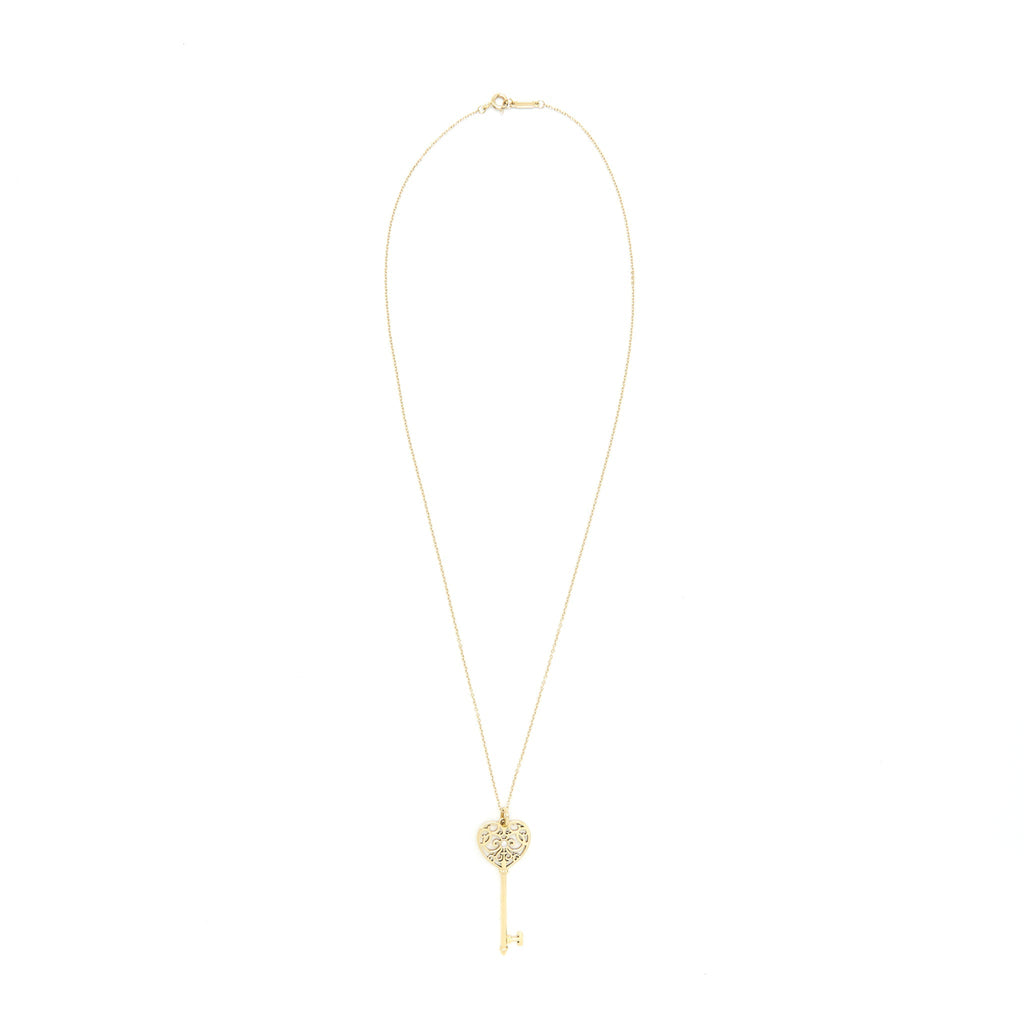 TIFFANY & CO ENCHANT HEART KEY PENDANT NECKLACE 18K YELLOW GOLD & DIAMOND