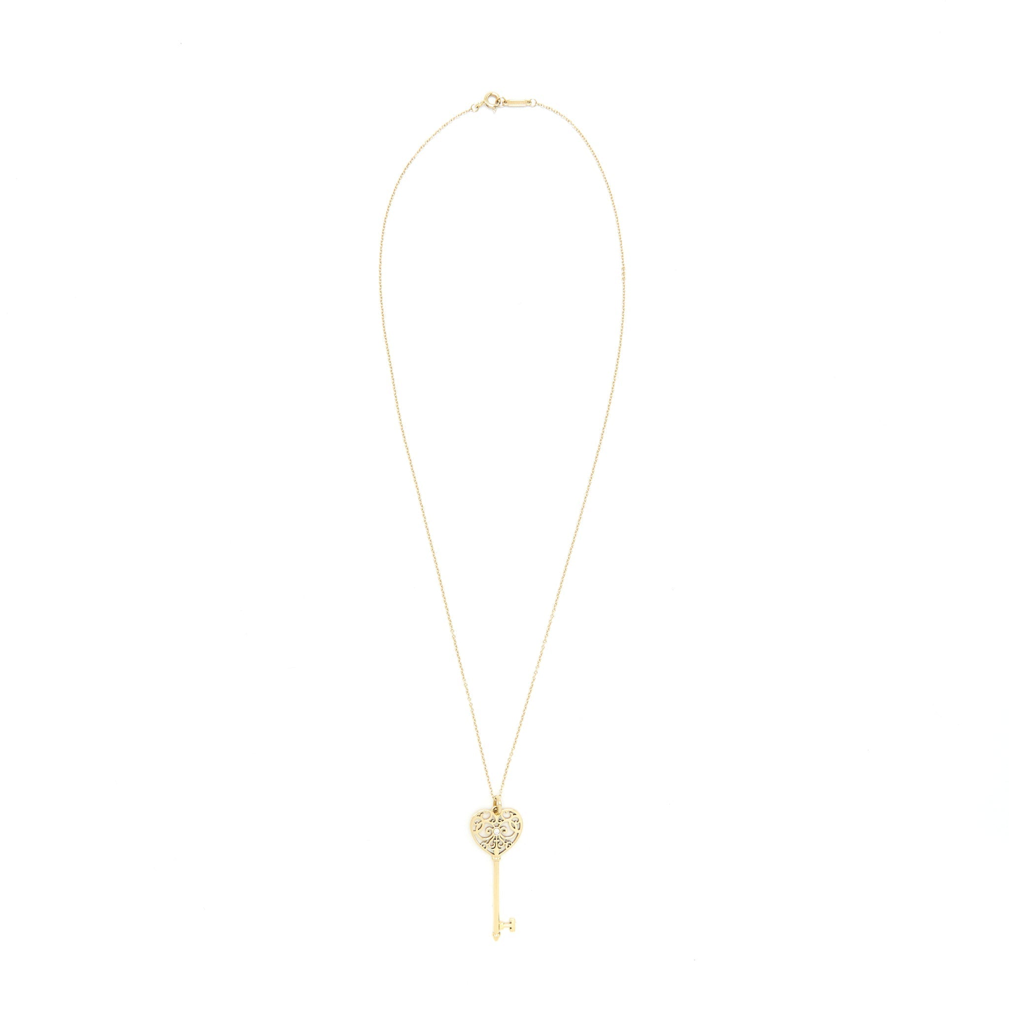 TIFFANY & CO ENCHANT HEART KEY PENDANT NECKLACE 18K YELLOW GOLD & DIAMOND