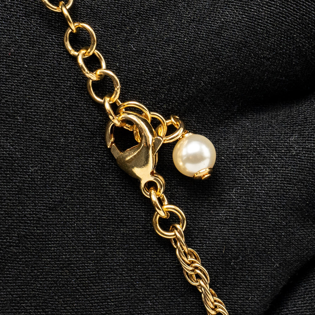 CHANEL PEARL CC PENDANT WITH CRYSTAL DROP NECKLACE GOLD TONE