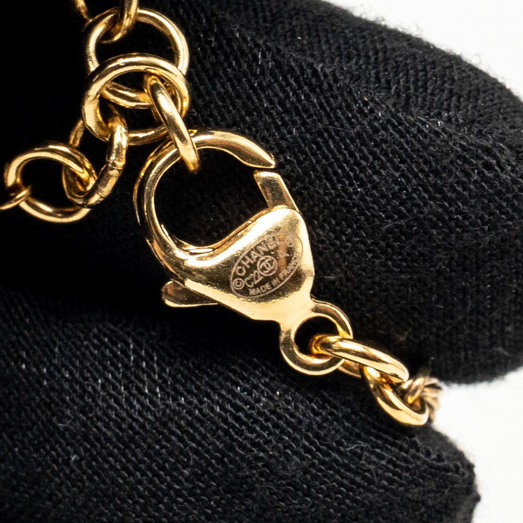 CHANEL PEARL CC PENDANT WITH CRYSTAL DROP NECKLACE GOLD TONE